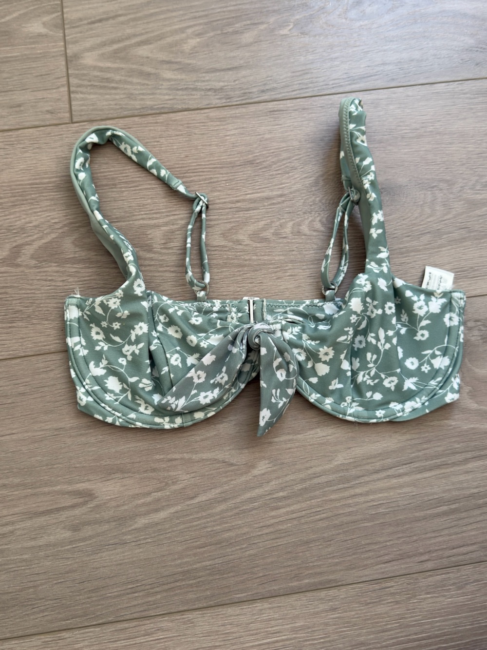 Abercrombie & Fitch Sage Green Floral Tie-Front Bikini Top